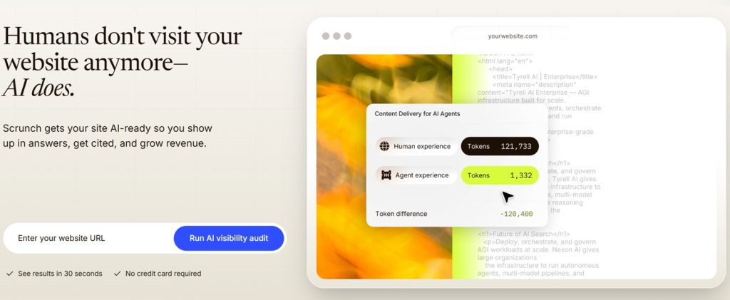 screenshot of the scrunch ai homepage