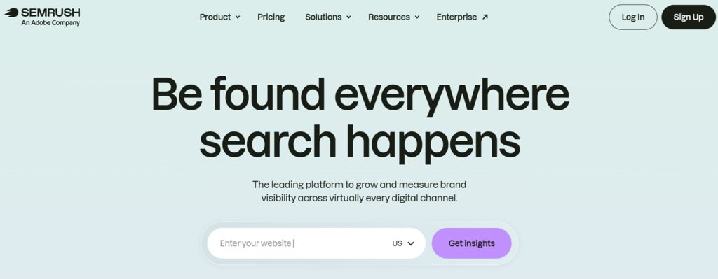 screenshot of semrush's homepage