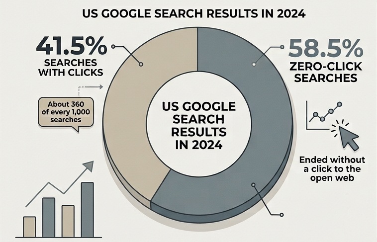infographic comparing google searches with clicks versus google searches with zero clicks in 2024